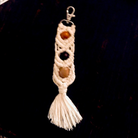 ๐Uniquely Hand-Crafted Macrame Knotted Keychain/Charm w/Natural Wooden Beads - Picture 5 of 16